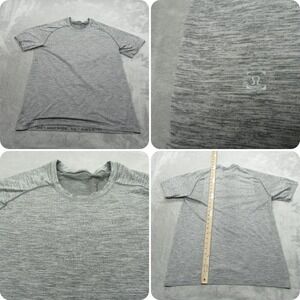 Lululemon Shirt Mens Medium Gray Stretch Wicking Raglan‎ Sleeve Vented Athletic